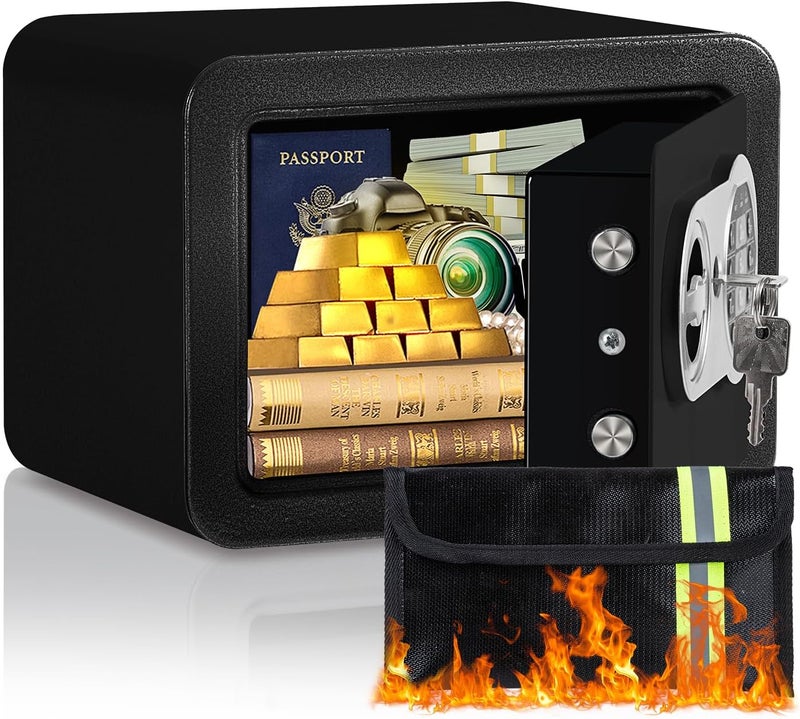 Locksworth 0.23 Cubic Feet Safe Box, Small Safe W/Fireproof Bag, Keys & Pass Code, Digital Electronic Security Money Box for Cash, Document, Home, Office, Hotel Use, Black, 6.69"D x 9.06"W x 6.69"H - Image 1